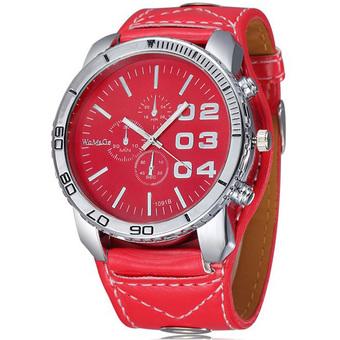 WoMaGe - Jam Tangan Pria - Merah- Strap Kulit - Big Dial WMG Button Watch  