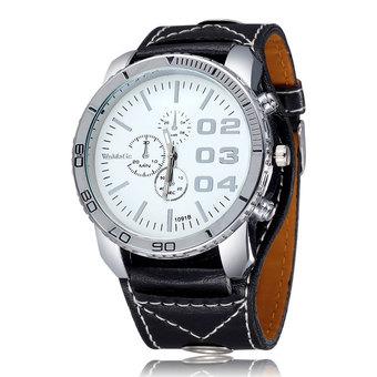WoMaGe Men New Fashion Casual Sports Watches Luminous pointer watch Leather Straps metal medium dial Wristwatches-Black White  