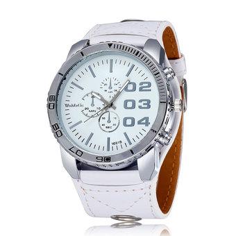 WoMaGe Men New Fashion Casual Sports Watches Luminous pointer watch Leather Straps metal medium dial Wristwatches-White White  