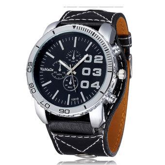 WoMaGe Men New Fashion Casual Sports Watches Luminous pointer watch Leather Straps metal medium dial Wristwatches- Black Black  