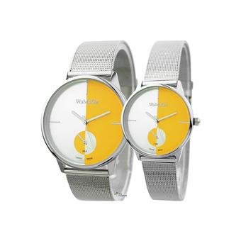 WoMaGe Mens Watches Couples Silver Stainless Steel Strap Watch (Yellow)  