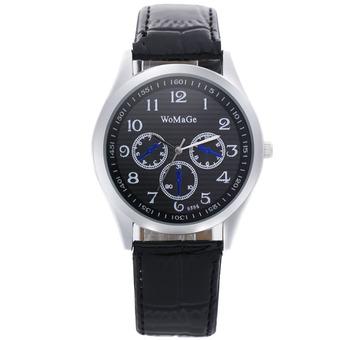 Womage-9595 Fashion Triple Dials Leather Quartz Men Watch Wristwatch 959501(Black)  