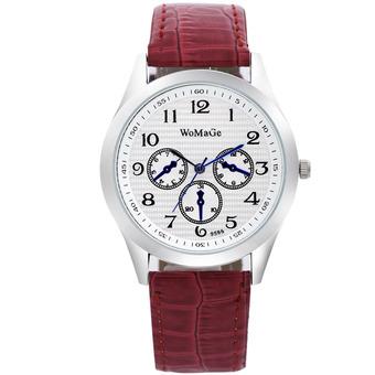 Womage-9595 Fashion Triple Dials Leather Quartz Men Watch Wristwatch 959501(Red)  