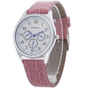 Womage-9595 Fashion Triple Dials Leather Quartz Men Watch Wristwatch 959501(Pink)  