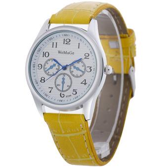 Womage-9595 Fashion Triple Dials Leather Quartz Men Watch Wristwatch959508(Yellow) (Intl)  