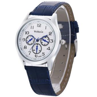 Womage-9595 Fashion Triple Dials Leather Quartz Men Watch Wristwatch 959501(Blue)  