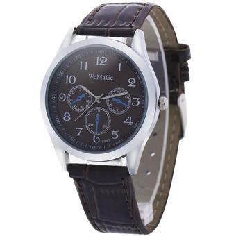 Womage-9595 Fashion Triple Dials Leather Quartz Men Watch Wristwatch 959501(Brown)  