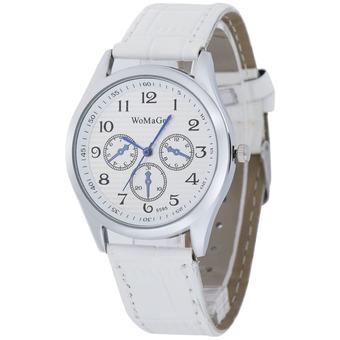 Womage-9595 Fashion Triple Dials Leather Quartz Men Watch Wristwatch 959501(White)  