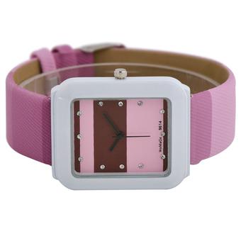 Womage Casual Women Leather Strap Quartz Diamond Square Watch(Pink) (Intl)  