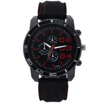 Womage Fashion Casual Men Big Dial Silicone Alloy Quartz Movement Watch (Black and Red) (Intl)  