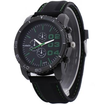 Womage Fashion Casual Men Big Dial Silicone Alloy Quartz Movement Watch (Black and Green) (Intl)  
