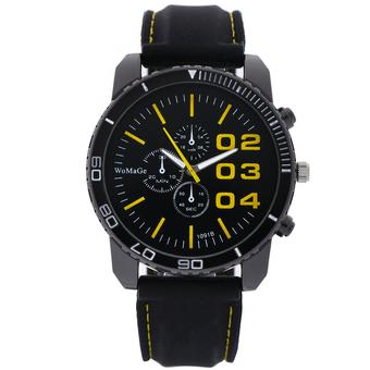 Womage Fashion Casual Men Big Dial Silicone Alloy Quartz Movement Watch Yellow (Black and Yellow) (Intl)  