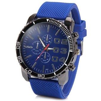 Womage Luxury Quartz Wrist Watch with 8 Strips and 3 Arabic Numbers Indicate Rubber Watchband for Men (Blue) - Intl  