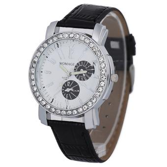 Womage New Luxury Women Leather Strap Roman Number Quartz Diamond Watch(Black) (Intl)  
