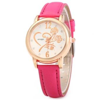 Women Bracelet Quartz Wrist Watch with Rose Pattern Rhinestone Decoration - Intl  