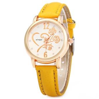 Women Bracelet Quartz Wrist Watch with Rose Pattern Rhinestone Decoration (Yellow) - Intl  