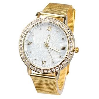 Women Dress Quartz Watches Fashion Rhinestone Golden Mesh Watch Band Wristwatsches Woman Bracelet Watch(INTL)  