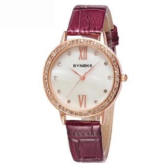 Women Watches Leather Watchband Quartz Watch 5201-Wine red (Intl)  