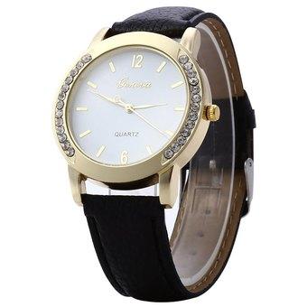 Women Wristwatch Artificial Diamond Leather Band Quartz Watch for Ladies (BLACK) - Intl  