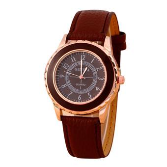 Womens Geneva Faux Leather Band Strap Analog Quartz Wrist Watch (Brown)  