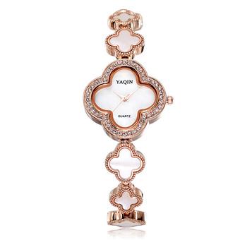 YAQIN Fashion Bracelet Watch Women Casual Clocks Quartz Flower Rhinestone Watches Rose Gold Silver Wristwatches- Rose Gold  
