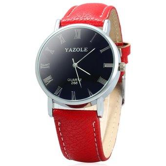 YAZOLE 268 Men Leather Analog Quartz Watch with Roman Scale 30M Water Resistant (RED) - Intl  