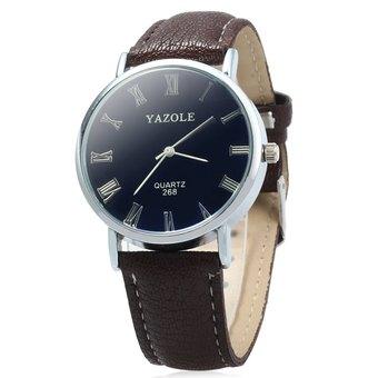 YAZOLE 268 Men Leather Analog Quartz Watch with Roman Scale 30M Water Resistant (BROWN) - Intl  