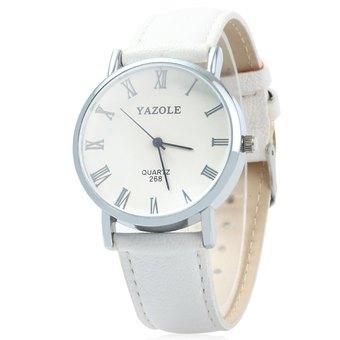 YAZOLE 268 Men Leather Analog Quartz Watch with Roman Scale 30M Water Resistant (WHITE) - Intl  