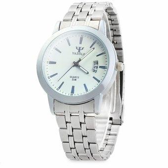 YAZOLE 296 Date Stainless Steel Band Analog Quartz Watch with Blue Light Water Resistant (White) (Intl)  