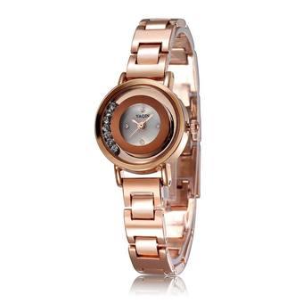 Yaqin hardlex dial Fashion Bracelet gold color Women Casual Rhinestone Clocks Quartz Watches (Intl)  