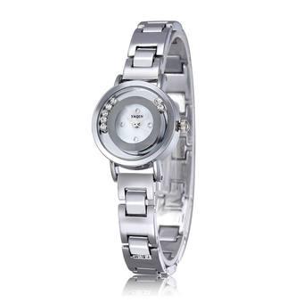 Yaqin hardlex dial Fashion Bracelet white color Women Casual Rhinestone Clocks Quartz Watches (Intl)  