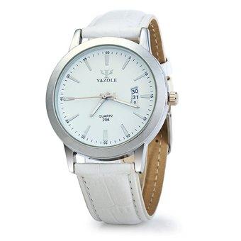 Yazole 296 Date Display Quartz Watch Leather Band for Men WHITE WHITE (Intl)  