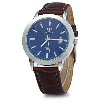 Yazole 296 Date Display Quartz Watch with Double ScalesLeatherBandfor Men (BROWN) - Intl  