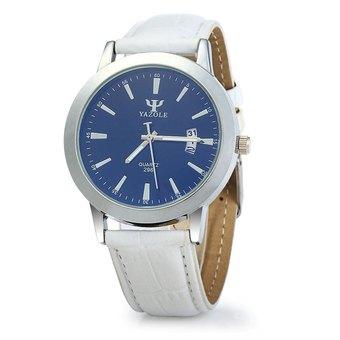 Yazole 296 Date Display Quartz Watch with Double Scales Leather Band for Men (WHITE) (Intl)  