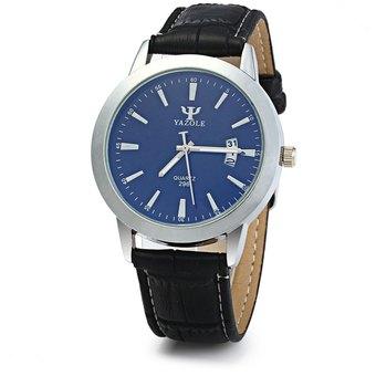 Yazole 296 Date Display Quartz Watch with Double Scales Leather Band for Men (BLACK) - Intl  