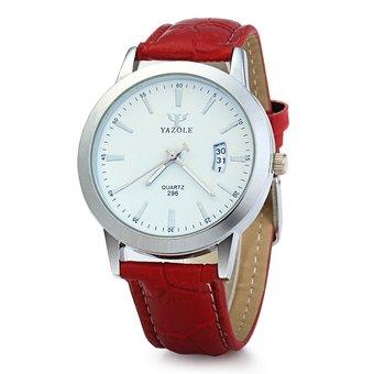 Yazole 296 Date Display Quartz Watch with Double Scales Leather Band for Men (RED) (Intl)  