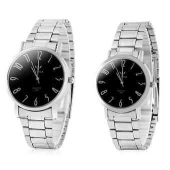 Yazole 299 Analog Quartz Watch with Steel Band for Couple (Black) (Intl)  