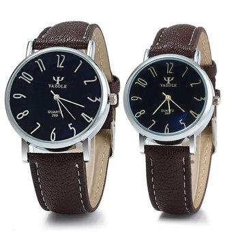 Yazole 299 Business Quartz Watch with Leather Band for Couple (Brown) (Intl)  