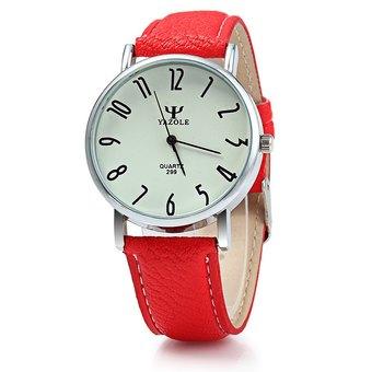 Yazole 299 Business Quartz Watch with Leather Band for Men WHITE RED (Intl)  