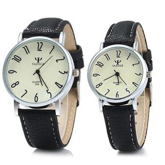 Yazole 299 Business Quartz Watch with Leather Band for Couple (BLACK) (Intl)  