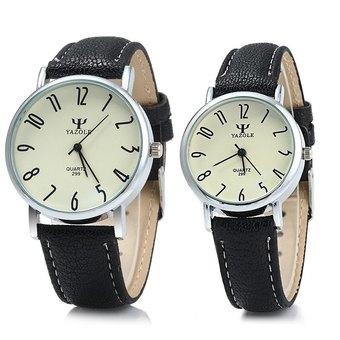 Yazole 299 Quartz Watch Couple Business BLACK Leather BandWHITE (Intl)  