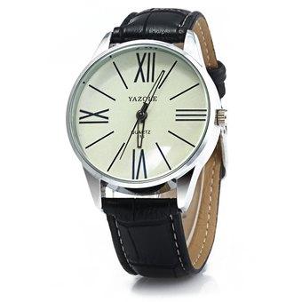 Yazole 315 Quartz Watch with Leather Band for Men WHITE BLACK (Intl)  