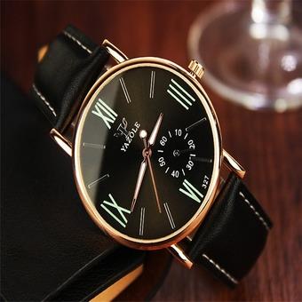 Yazole Analog Leather Band Quartz Wrist Watch (Black+Black)- Intl  