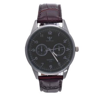 Yazole Men's Sport Analog Quartz Wrist Leather Watch (Black+Brown)- Intl  