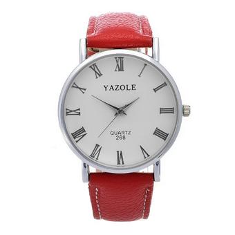 Yazole Men's Stainless Steel Leather Quartz Wrist Watch (Red)- Intl  