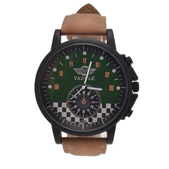 Yazole Men's Stainless Steel Sport Analog Quartz Wrist Watch (Green+Brown)- Intl  