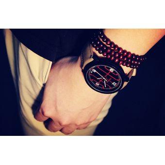 Yazole Stainless Steel Leather Band Analog Quartz Wrist Watch (Black+Brown)- Intl  