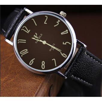 Yazole UNISEX Date Leather Stainless Steel Military Sport Quartz Wrist Watch (Brown+Black)- Intl  