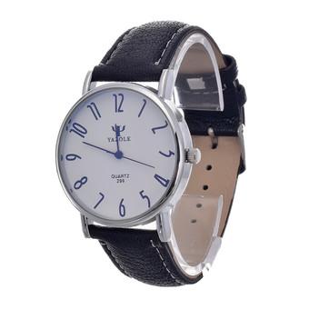 Yazole UNISEX Date Leather Stainless Steel Military Sport Quartz Wrist Watch (White+Black)- Intl  