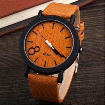 Yika Casual Unisex Wood Grain Synthetic Leather Strap Watch Round Dial Quartz Watch Wristwatches (Wheat) (Intl)  